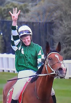 The end of an era .... James McDonald brings the Cox Plate winner Via Sistina back to scale after a thrilling finale at Moonee Valley on Saturday. This was McDonald's fourth straight win in the race ... hence the salute

Photo: Racing.com