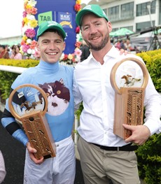 Thomas Stockdale and Ciaron Maher after Unit Five's win (below) in the $3 million Magic Millions Two-Year-Old classic. I've got them going again and winning the $1 Group 1 Blue Diamond Stakes 
