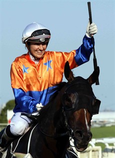 A jubilant Tegan Harrison brings Traveston Girl back to scale after he win in the Recognition Stakes