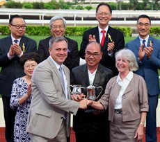 ... and a souvenir to the winning trainer Caspar Fownes and winning jockey Derek Leung.