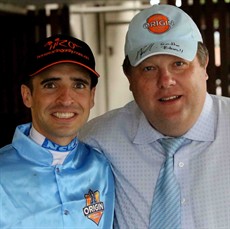 Darren Winningham with Michael Rodd after NSW's win in the Jockey's Origin Series at Eagle Farm last Saturday