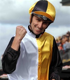 ... maybe it will be my turn to celebrate, as I did here after guiding Press Statement to a Group 1 victory in the J J Atkins in 2015 at Doomben (pictured below)