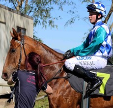 Jumping on Danish Drama for my boss Kevin Kemp in my first ride at Gatton. I came off after the winning post. I just had to dust off my silks and get on with it