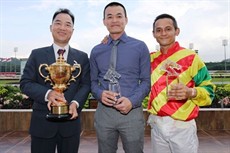 The victorious team: (from left) owner Wong Chi Tat, trainer Kuah Cheng Tee and jockey Benny Woodworth