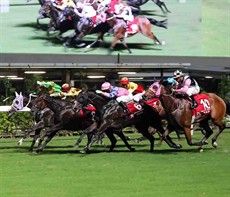 Sichuan Dar (No.8, in yellow) edges Classic Emperor (in green) and Friends Of Ka Ying (No.6, in pink) to take the Class 2 Washington D.C. Handicap.

Photos:  Courtesy Hong Kong Jockey Club