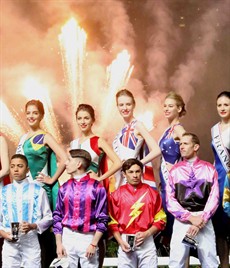 Top jockey Hugh Bowman enjoys the International Jockey's Championship opening ceremony with his colleagues