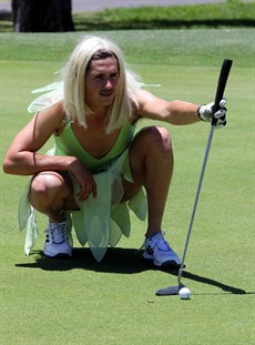 Jake ... Lining up a putt at the Tim Bell Memorial Golf Day ... 