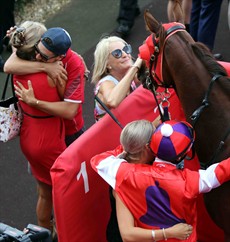 Life's not all light-hearted though. Jake shares a heartfelt, special moment in the winners' enclosure with the Bell and Whalley families after Oink had saluted, a moment which crystallised the memory of his great friend Tim Bell