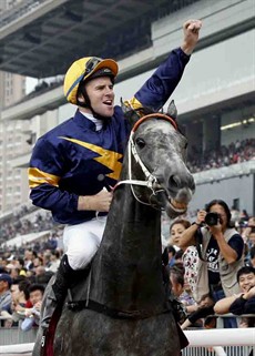 Chautauqua (Tommy Berry) returns to scale after storming home to win the G1 Chairman’s Sprint Prize (1200m) – the final leg of Hong Kong Speed Series this season and the 4th leg of the 2016 Global Sprint Challenge - at Sha Tin on May 1, 2016, which was a major highlight of a fantastic career

Photo: Courtesy Hong Kong Jockey Club