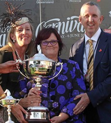Peter and Patty Tighe with Debbie Kepitis at a trophy presentation 