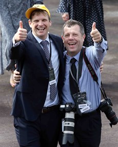 Fun Fact's trainer Bjorn Baker and Winno

Fun Facts (3) is the Bjorn Baker Racing runner who led all the way in the Group 3 Grand Prix Stakes over 2200 metres last start. He settled well in front for Michael Cahill and fought on like a caged line in the straight to go away and win impressively at the great odds of $20 (did I mention that I tipped him – just saying). (see race 7)
