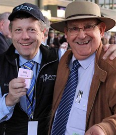 Winno … with his good mate Con Searle who he hopes to take to the cleaners after placing a bet that New South Wales would win ten Origins in a row. He must be joking!