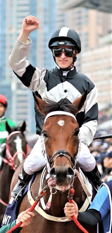Exultant … on a mission to land back to back wins in the Longines Hong Kong Vase

Photo: Darren Winningham