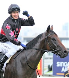 Away Game … Luke Currie salutes after claiming his second Magic Millions 2yo Classic in the last three years

Photos: HRO (Darren Winningham)