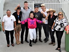 This is what the racing dream is all about ... the joyful connections celebrate Conglomerate's victory in his first run for the Sears stable ... 