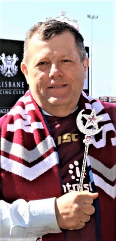Winno

It seemed to make several people at the track happy for me to be in the maroon colours after the Origin result. The shame of it  ... look at the joy on my face ... however, I am a man of my word. I did lose the bet to James Goves and you have got to pay your dues