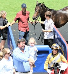 Win number one (above and below) ... a 7.50 length romp